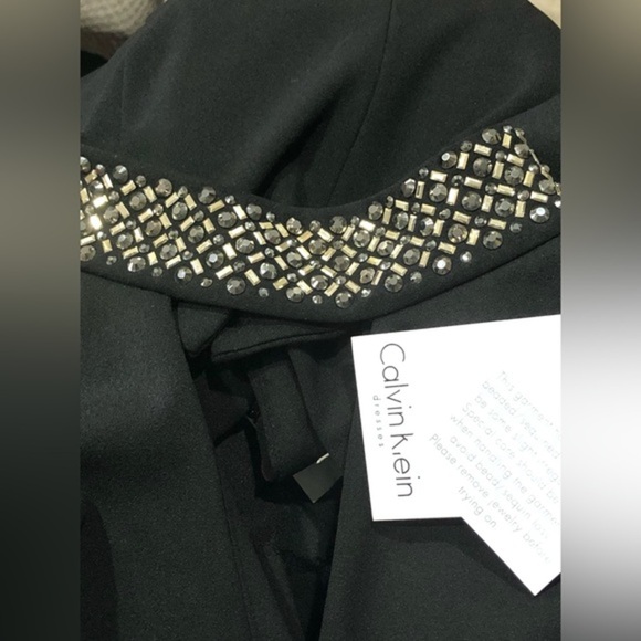 Calvin Klein Black Gold Metallic Embellished Mock Neck Fit & Flare Dress size 12 - Picture 8 of 8